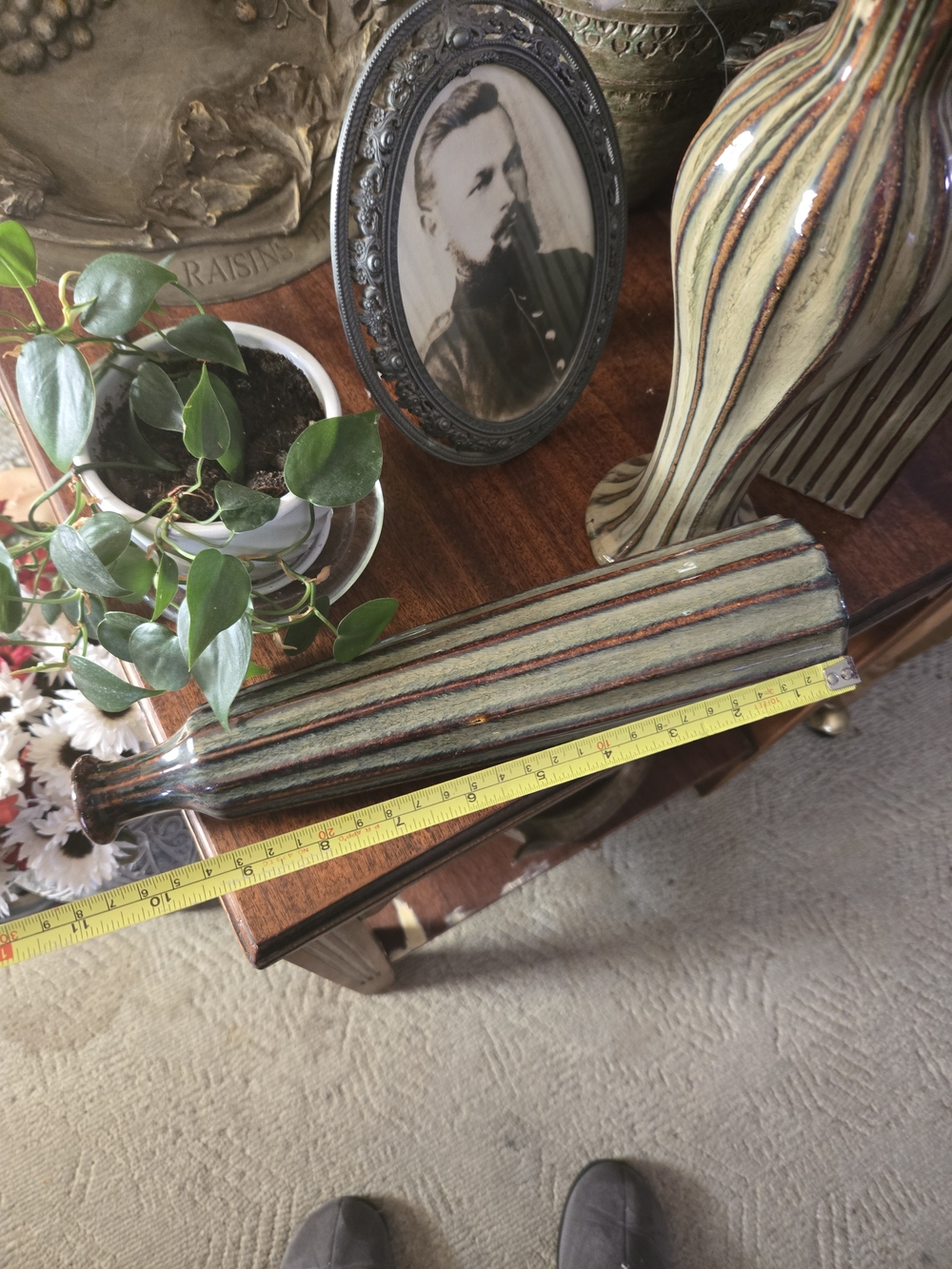 Handmade Striped Ceramic Vase - Green and Brown